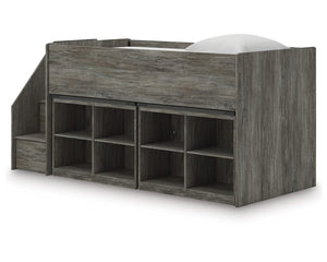 Cama alta individual Frandern con estantería