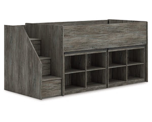 Cama alta individual Frandern con estantería