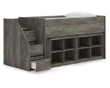 Cama alta individual Frandern con estantería