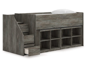 Cama alta individual Frandern con estantería