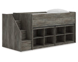 Cama alta individual Frandern con estantería