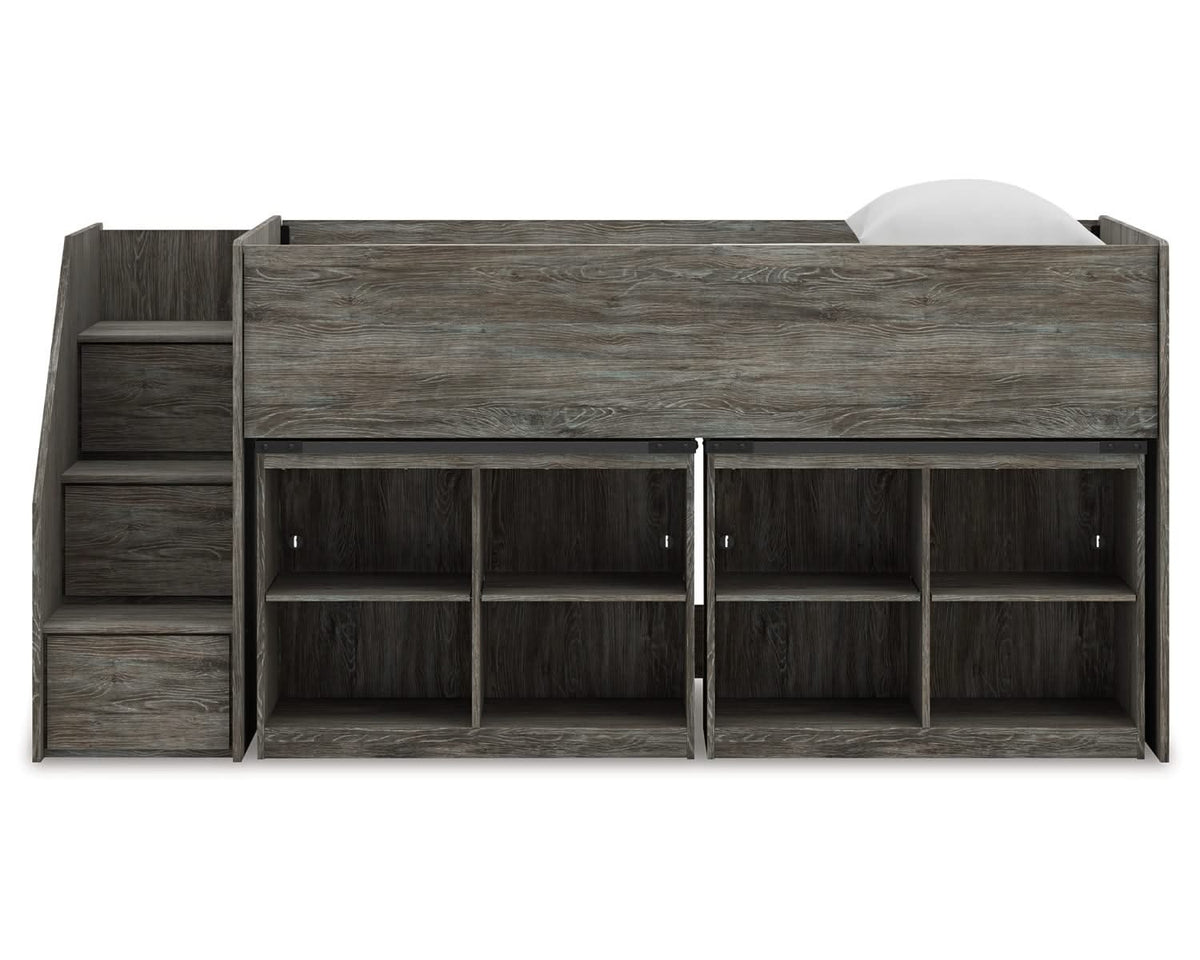 Cama alta individual Frandern con estantería