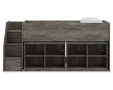 Cama alta individual Frandern con estantería