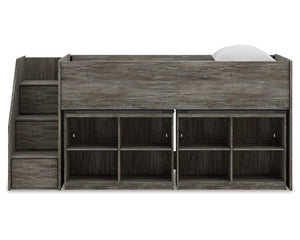 Cama alta individual Frandern con estantería