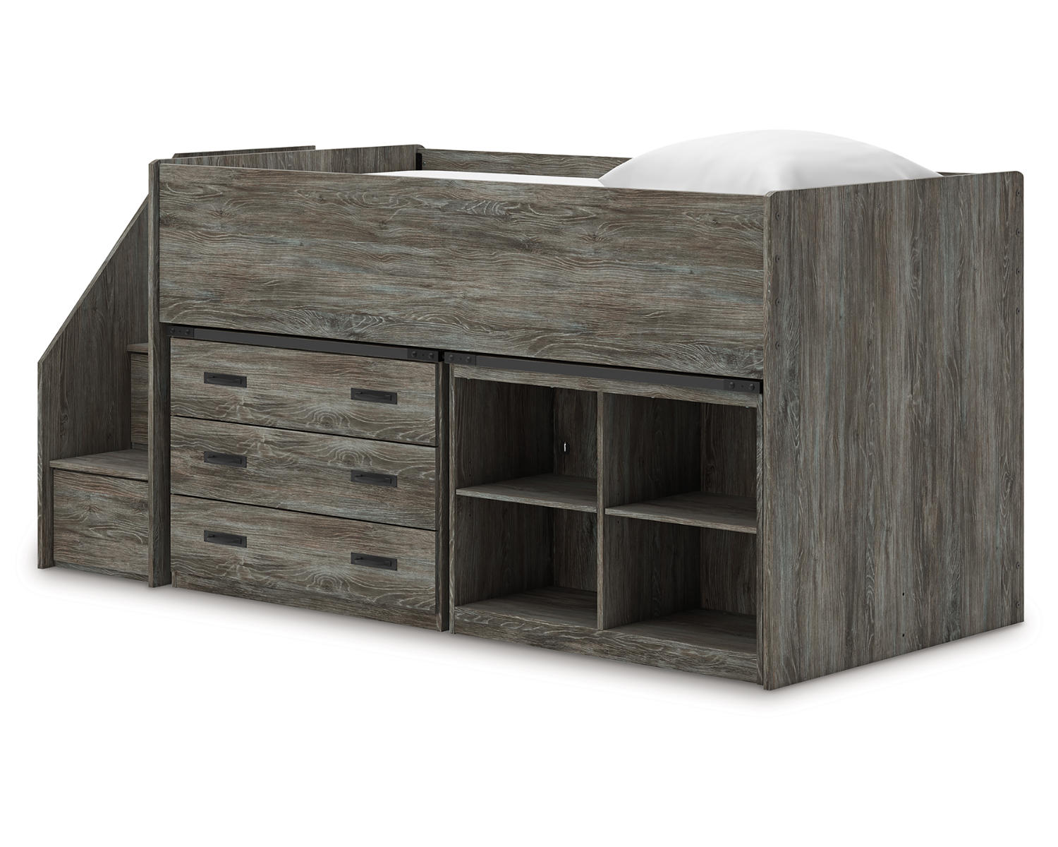 Frandern Twin Loft  Bed with Bookcase and Drawer Storage