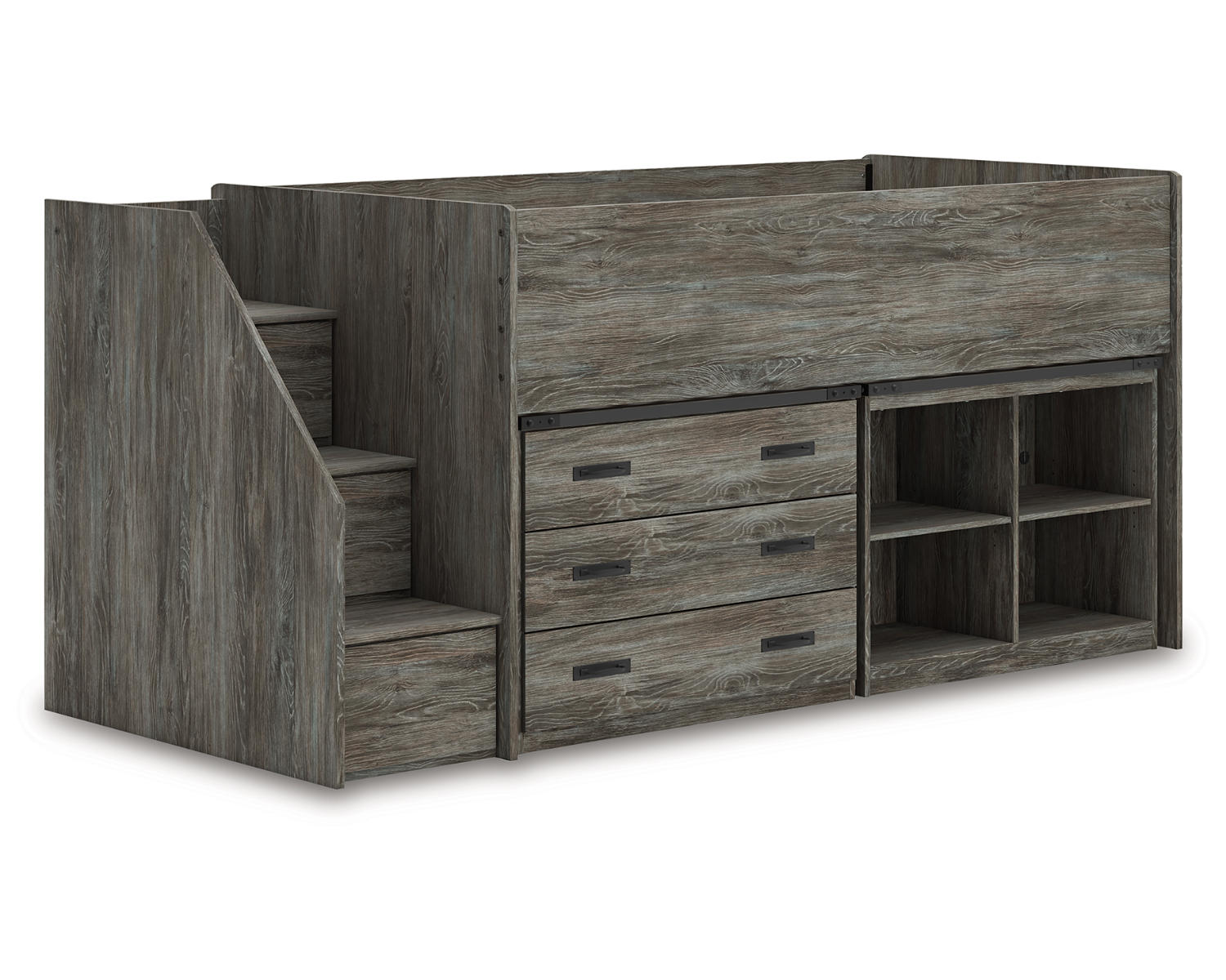Frandern Twin Loft  Bed with Bookcase and Drawer Storage