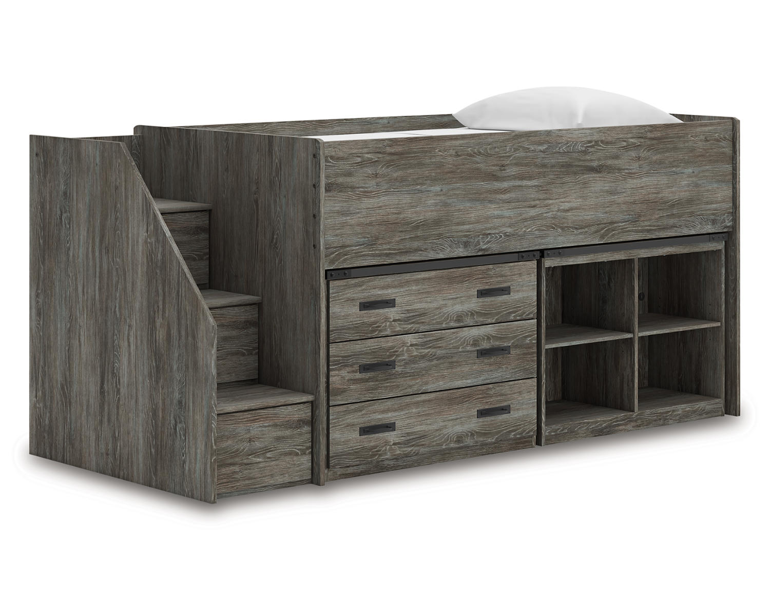 Frandern Twin Loft  Bed with Bookcase and Drawer Storage