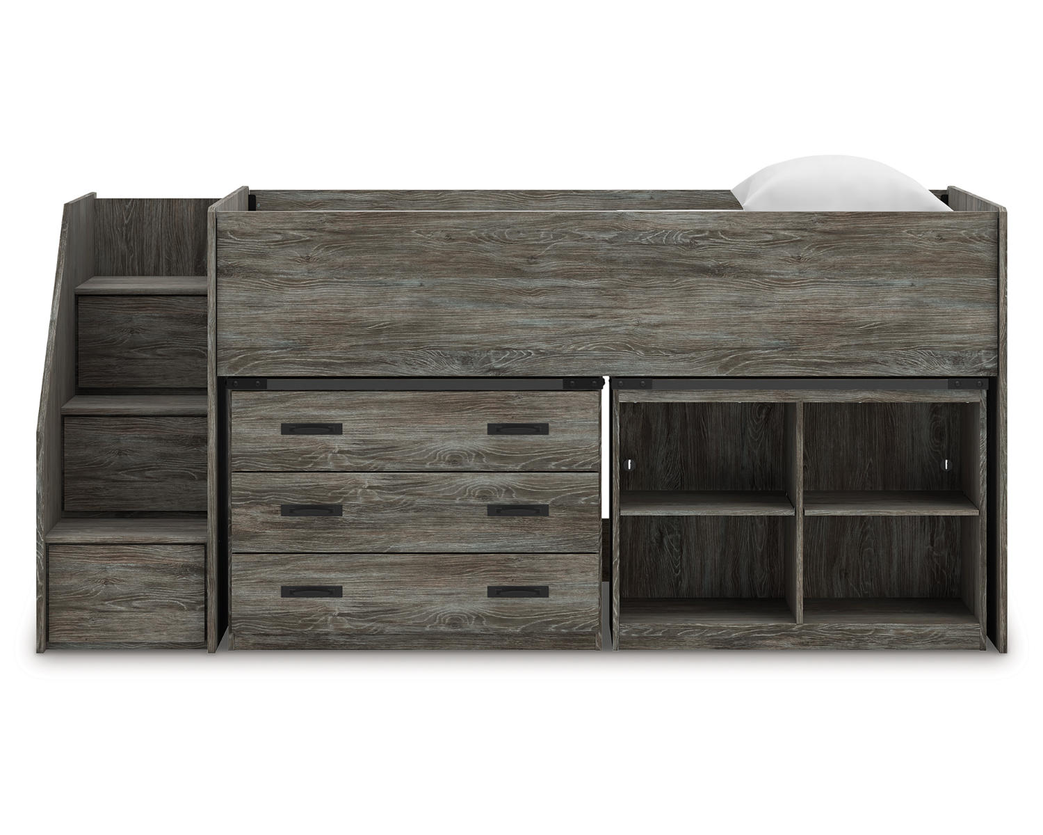 Frandern Twin Loft  Bed with Bookcase and Drawer Storage