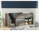 Cama alta individual Frandern con estantería y cajones de almacenamiento