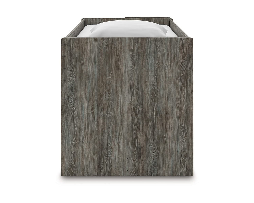 Cama alta individual Frandern con estantería y cajones de almacenamiento