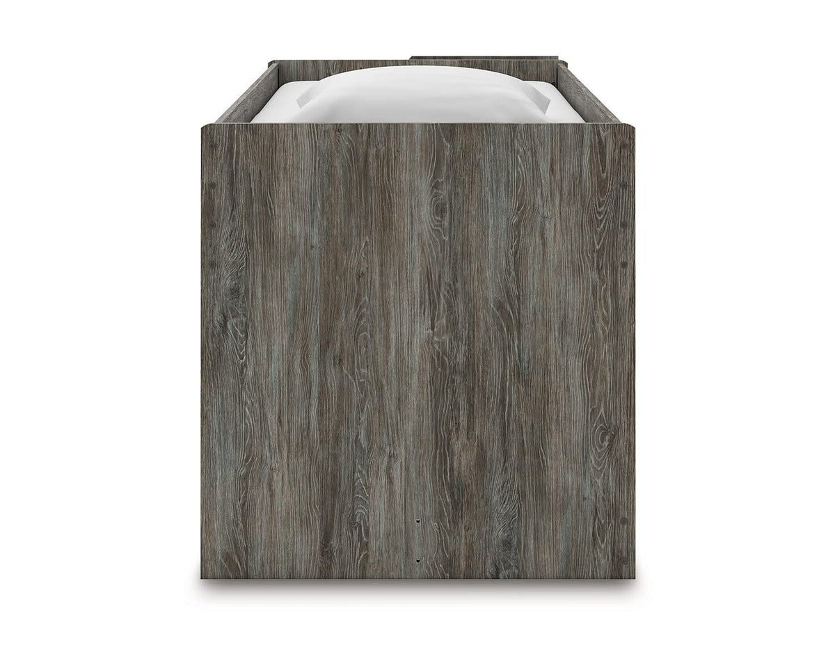 Cama alta individual Frandern con estantería y cajones de almacenamiento