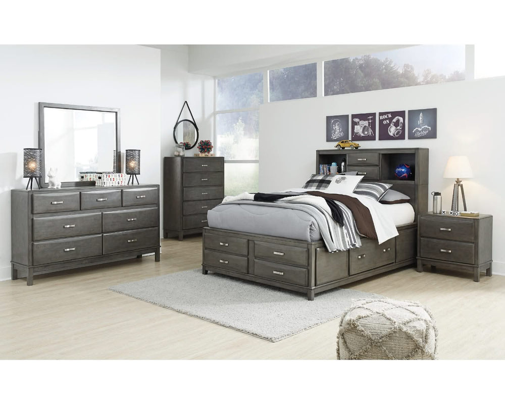 Caitbrook Full Storage Bed with Mirrored Dresser