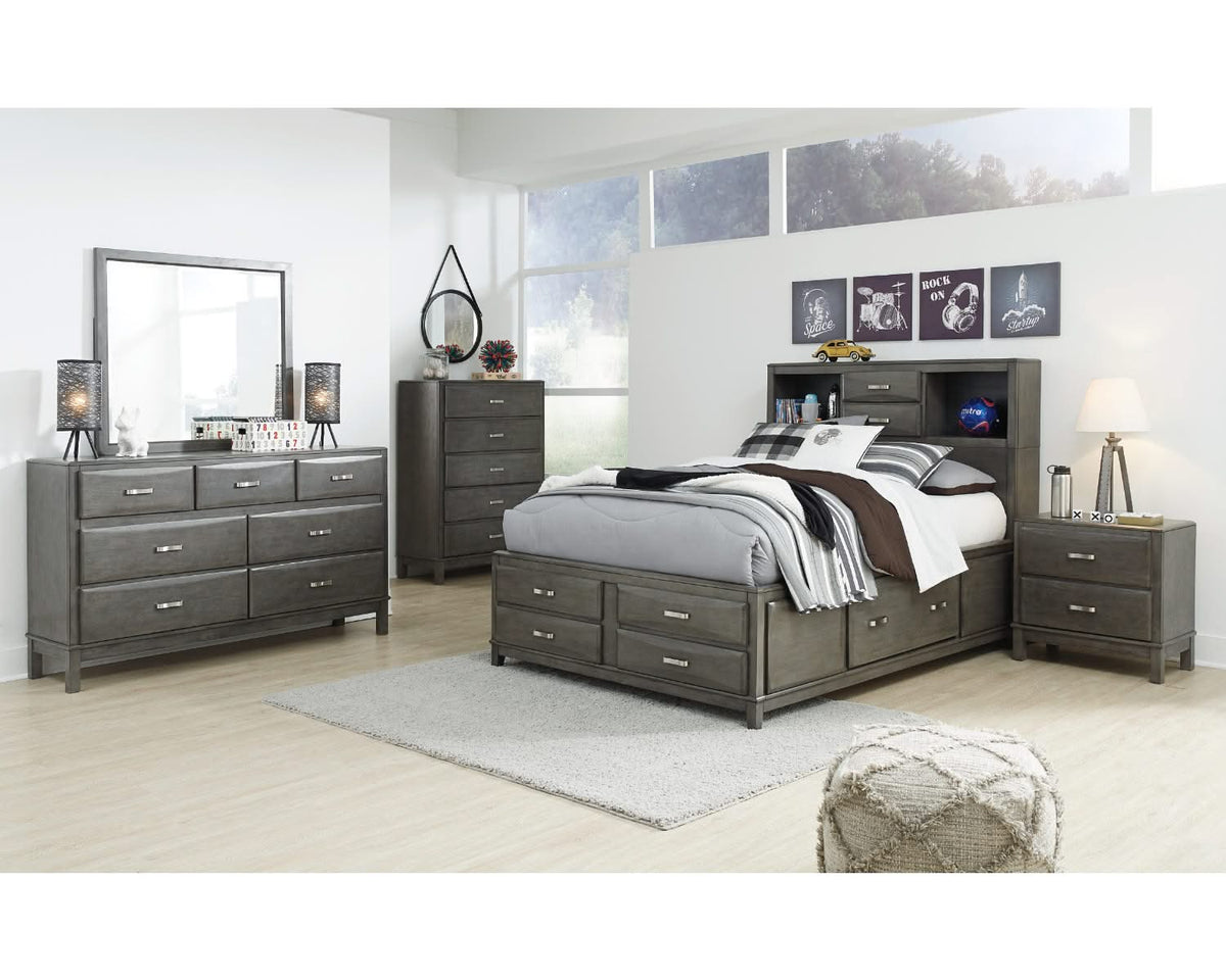 Caitbrook Full Storage Bed with Mirrored Dresser