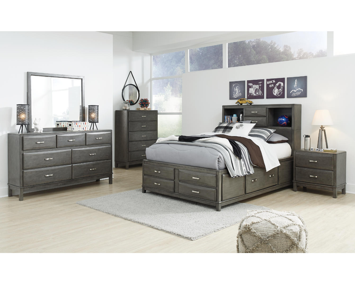 Caitbrook Full Storage Bed with Mirrored Dresser
