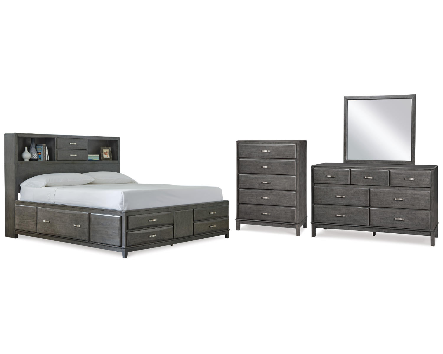 Caitbrook Queen Storage Bed, Dresser, Mirror and Chest