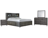 Cama California King con almacenaje, tocador, espejo y mesita de noche Caitbrook