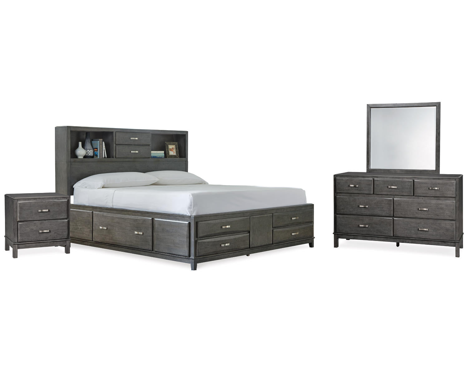 Caitbrook King Storage Bed, Dresser, Mirror, Chest and Nightstand
