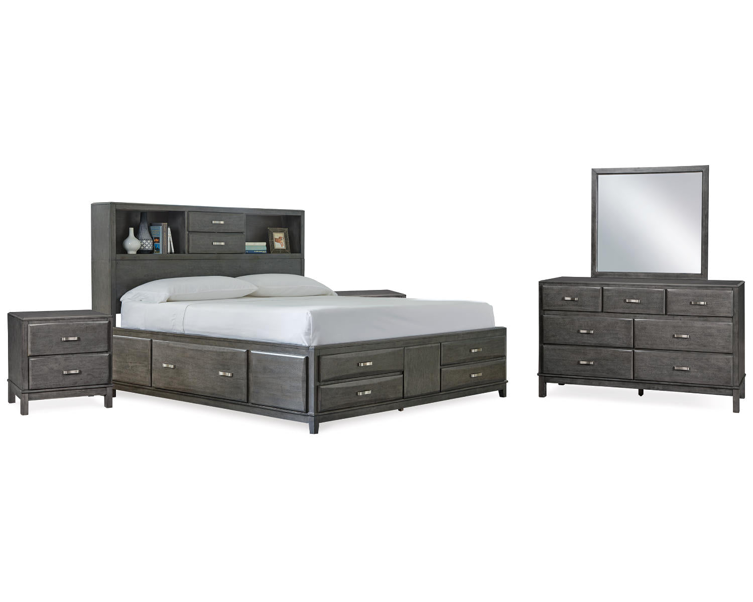 Caitbrook King Storage Bed, Dresser, Mirror and 2 Nightstands