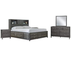 Caitbrook California King Storage Bed, Dresser, Mirror and Chest
