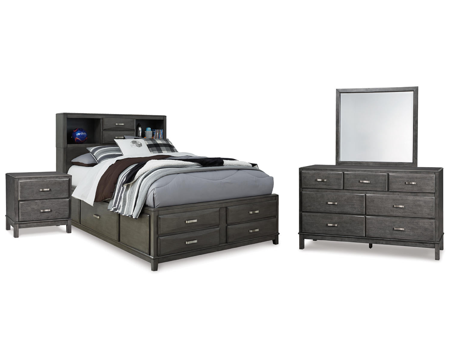 Caitbrook Full Storage Bed, Dresser, Mirror and Nightstand