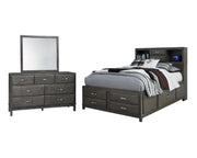 Caitbrook Full Storage Bed with Mirrored Dresser
