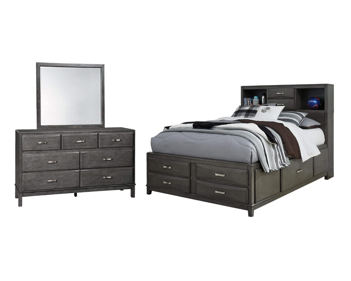 Caitbrook Full Storage Bed with Mirrored Dresser