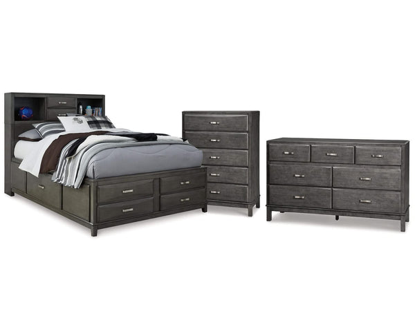 Cama, cómoda y arcón Caitbrook con espacio de almacenamiento completo