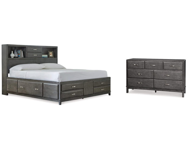 Cama Queen Caitbrook con almacenaje y cómoda