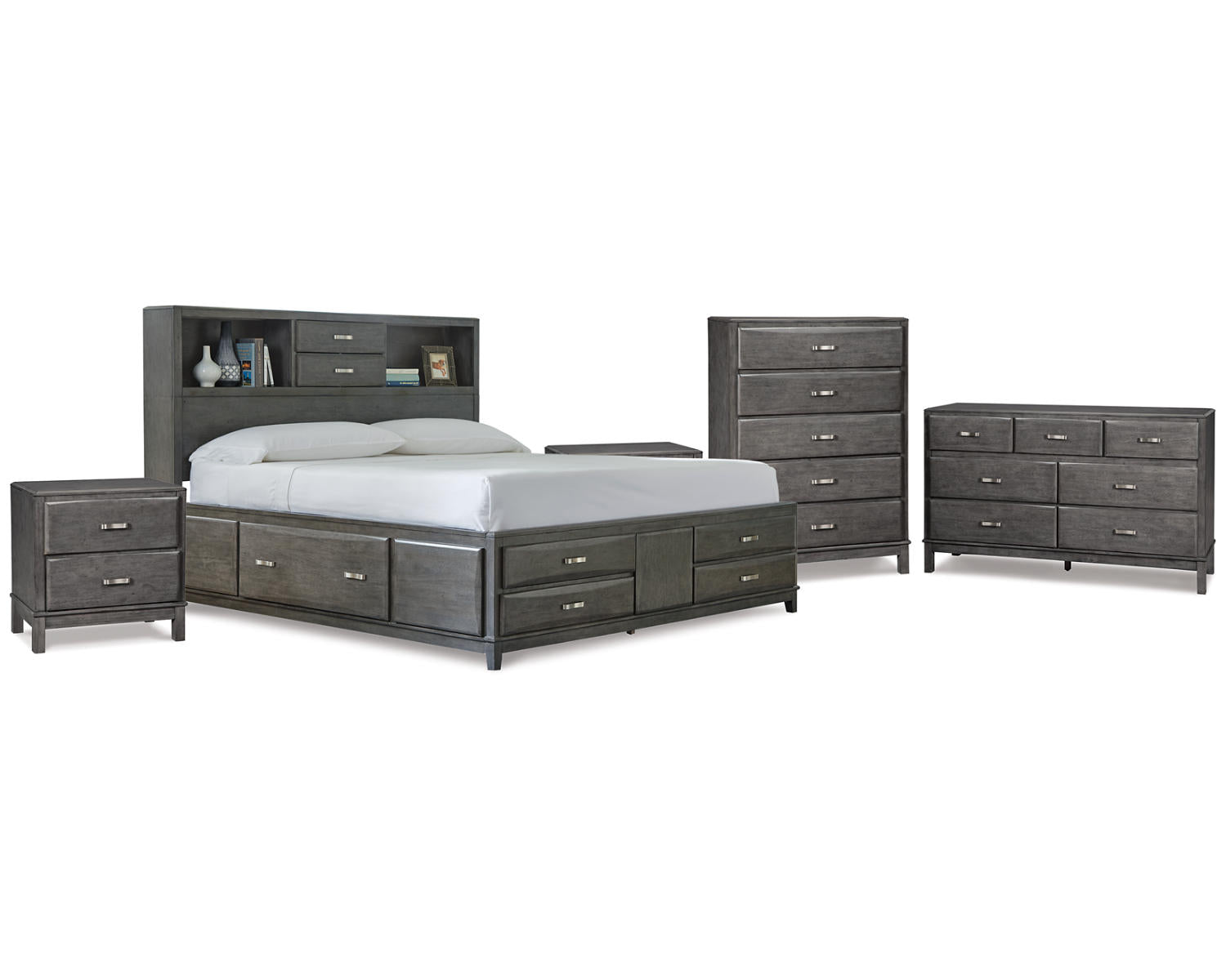 Caitbrook King Storage Bed, Dresser, Chest and 2 Nightstands
