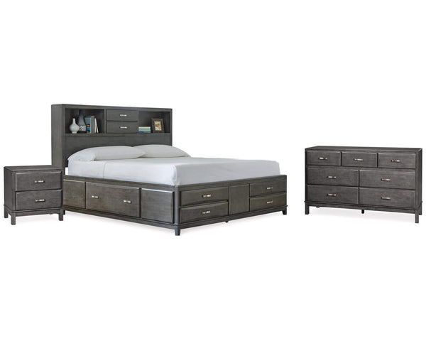 Cama King con almacenaje, cómoda y mesita de noche Caitbrook