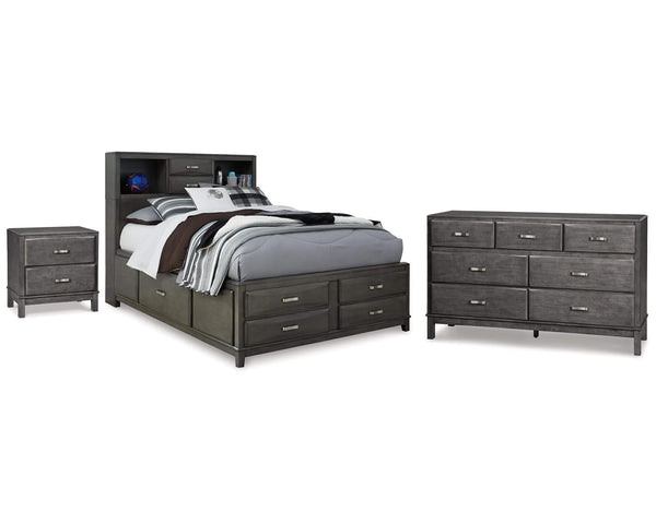 Cama, cómoda y mesita de noche Caitbrook con espacio de almacenamiento completo