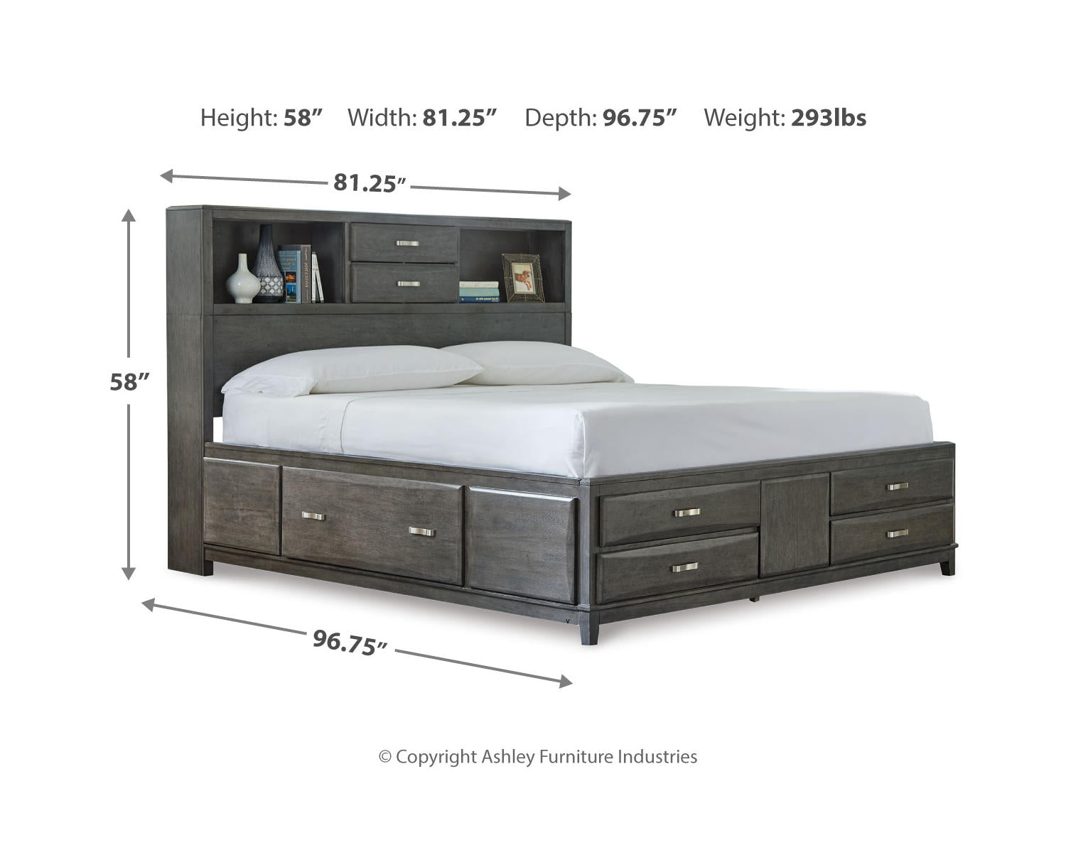 Caitbrook California King Storage Bed, Dresser, Mirror and Chest