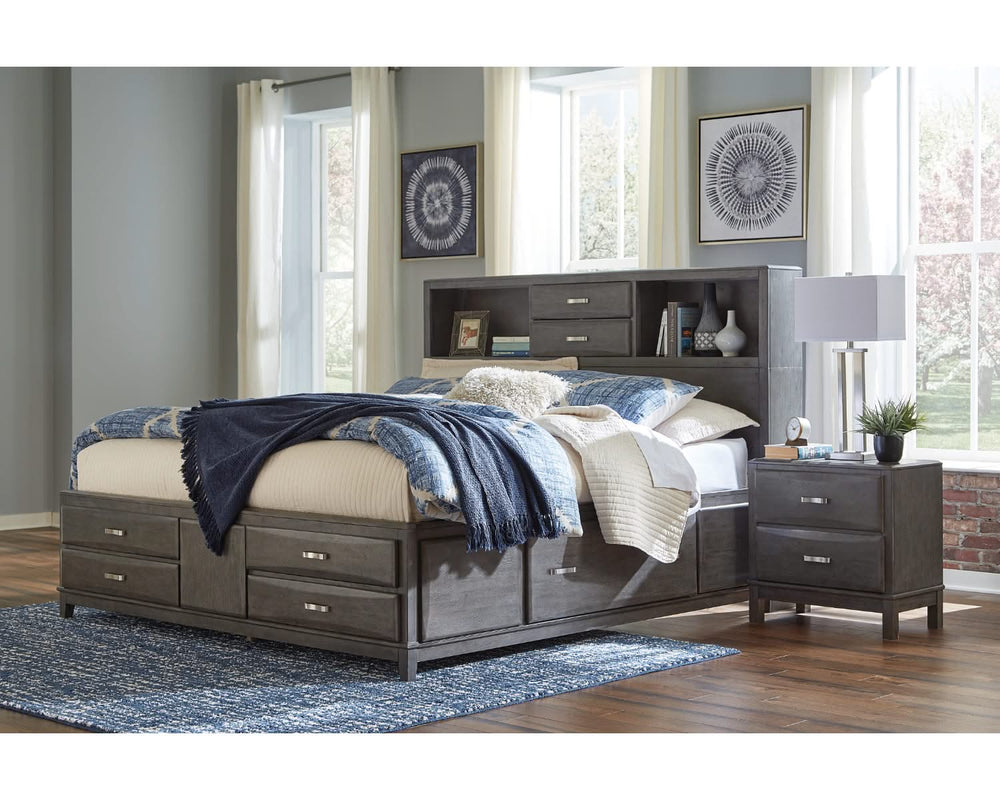 Cama California King con almacenaje, tocador, espejo y mesita de noche Caitbrook