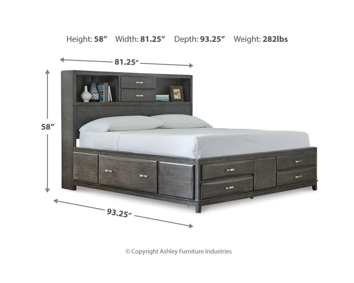 Caitbrook King Storage Bed, Dresser, Mirror and Nightstand