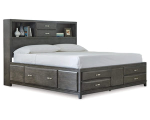 Cama California King con almacenaje, tocador, espejo y cómoda Caitbrook