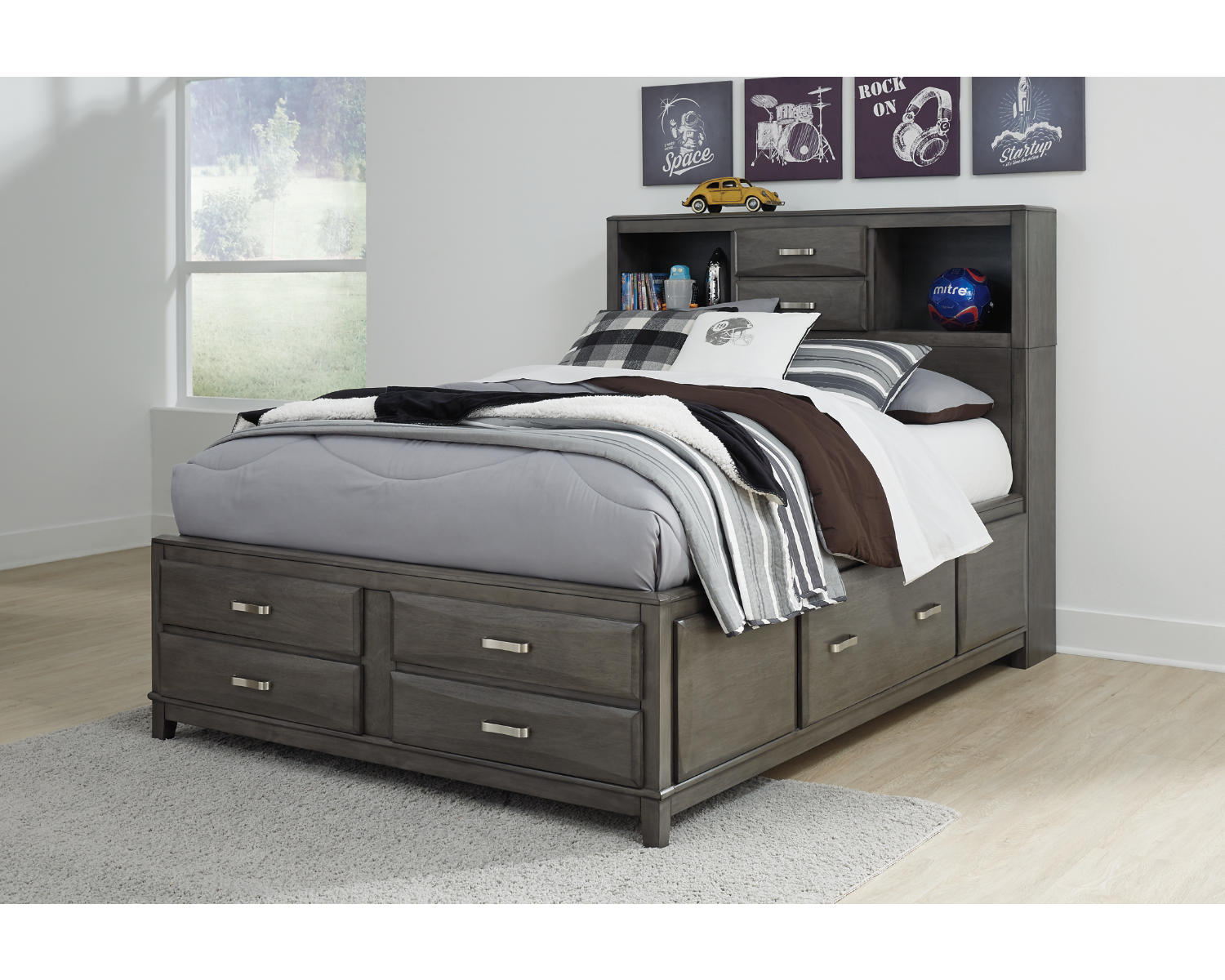 Caitbrook Full Storage Bed, Dresser, Mirror and Nightstand