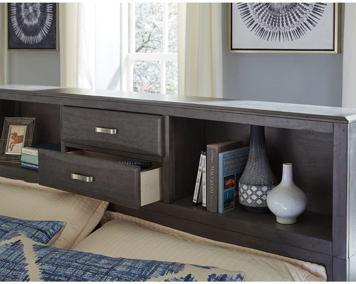 Cama California King con almacenaje, tocador, espejo y mesita de noche Caitbrook