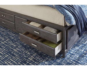 Cama California King con almacenaje, tocador, espejo y mesita de noche Caitbrook