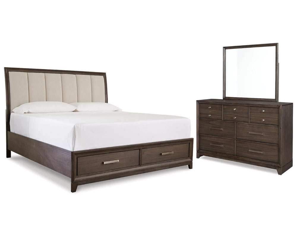 Cama King con almacenamiento, tocador y espejo Brueban