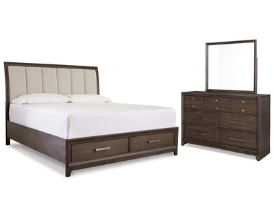 Cama King con almacenamiento, tocador y espejo Brueban