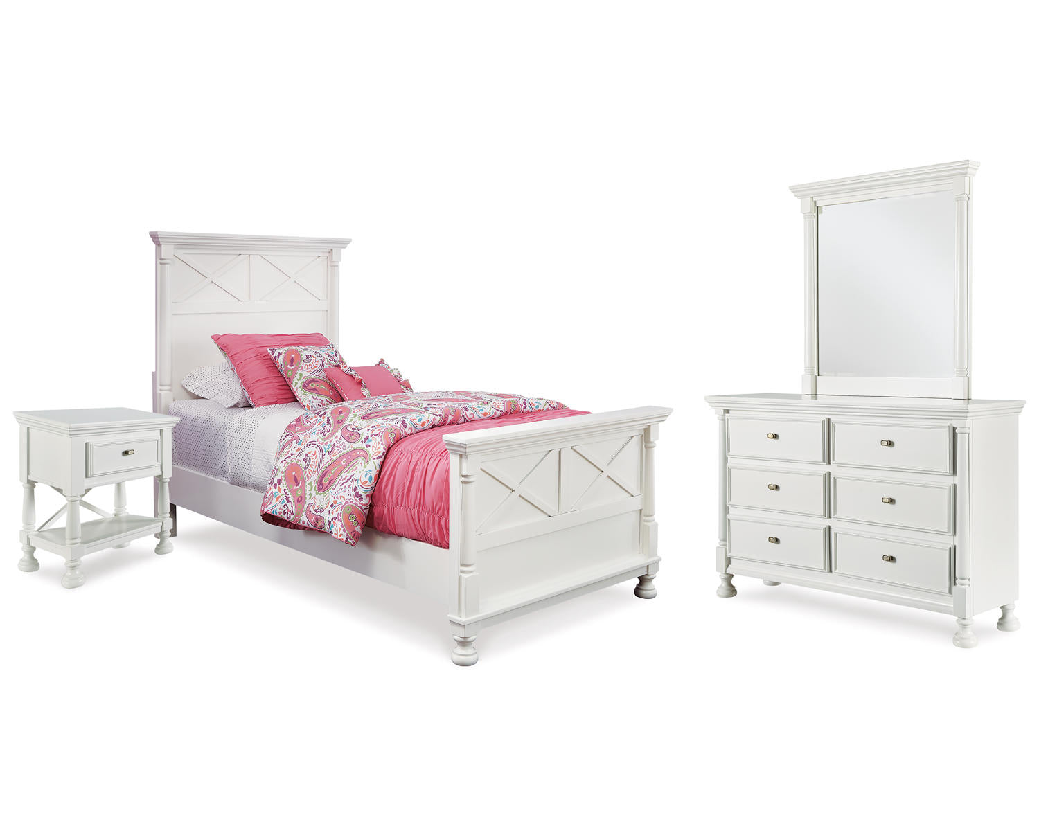 Kaslyn Twin Panel Bed, Dresser, Mirror and Nightstand