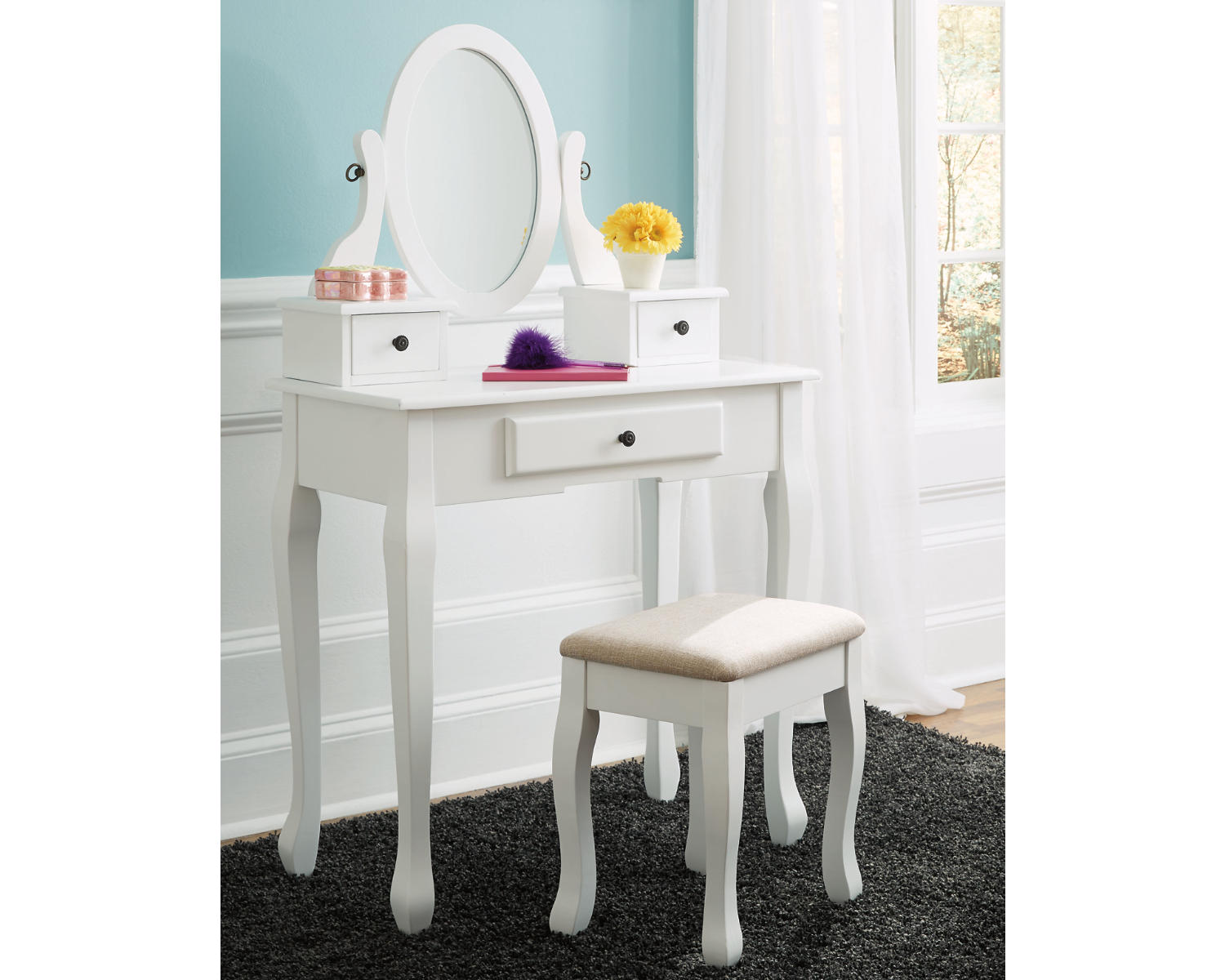 Kaslyn Vanity and Mirror with Stool
