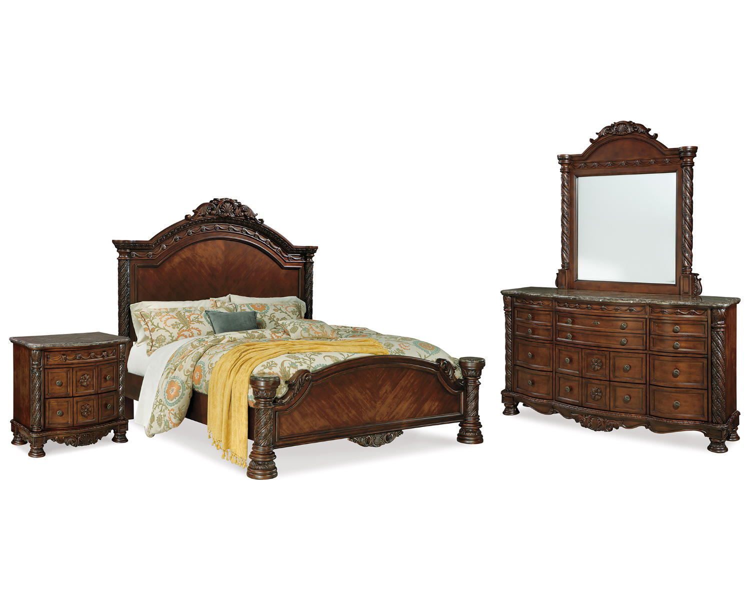 North Shore Queen Panel Bed, Dresser, Mirror and Nightstand