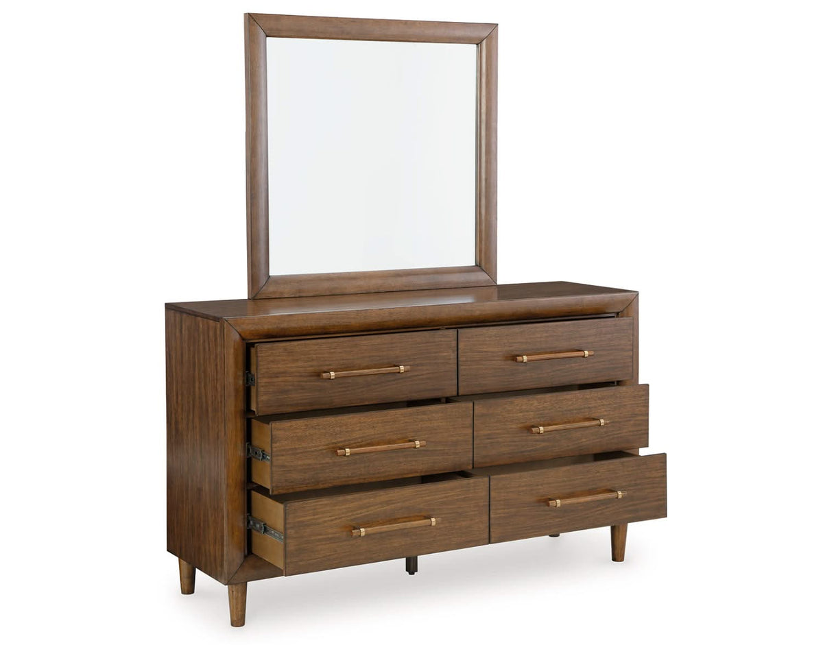 Cama Queen tapizada Lyncott, tocador y espejo