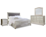 Cama tipo trineo Coralayne King, tocador, espejo y mesita de noche