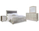 Cama tipo trineo Coralayne King, tocador, espejo y mesita de noche