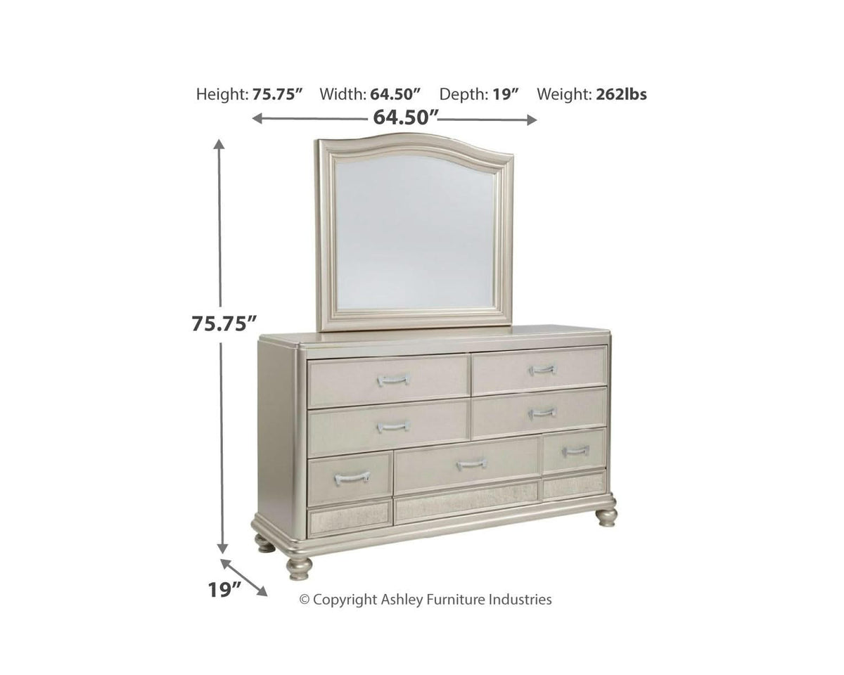 Coralayne Queen Upholstered Bed, Dresser, Mirror, Chest and Nightstand