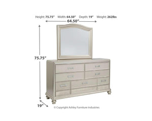 Coralayne Queen Upholstered Bed, Dresser, Mirror, Chest and Nightstand