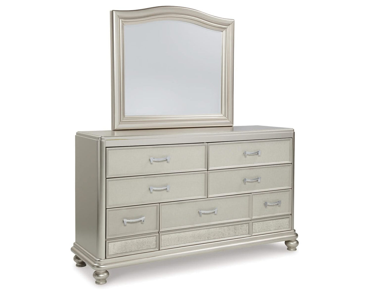 Coralayne Queen Upholstered Bed, Dresser, Mirror, Chest and Nightstand