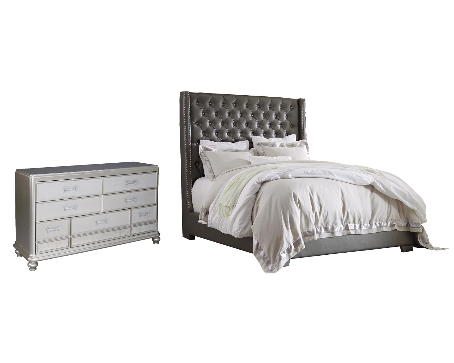 Coralayne Queen Upholstered Bed and Dresser